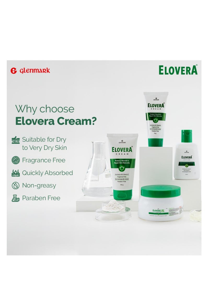 Elovera Moisturising Cream 75g | For Dry Skin | with Aloe Vera & Vitamin E | Protects, Nourishes and Repairs Skin | Paraben Free | Fragrance Free