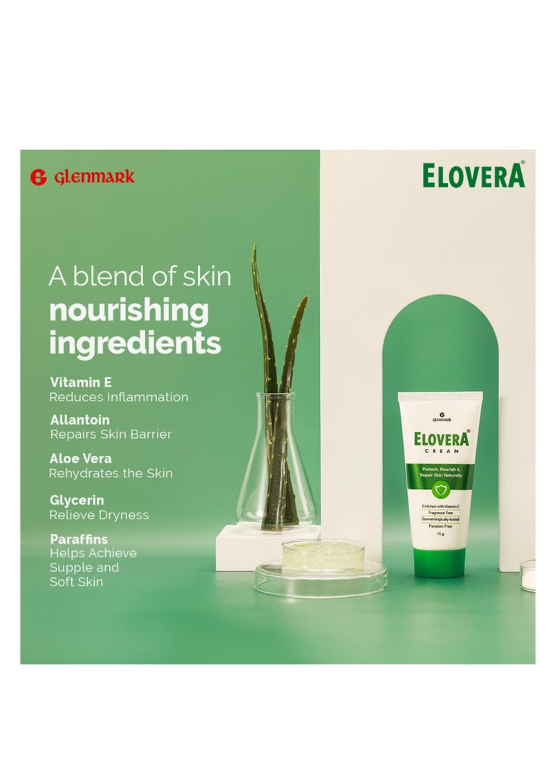 Elovera Moisturising Cream 75g | For Dry Skin | with Aloe Vera & Vitamin E | Protects, Nourishes and Repairs Skin | Paraben Free | Fragrance Free