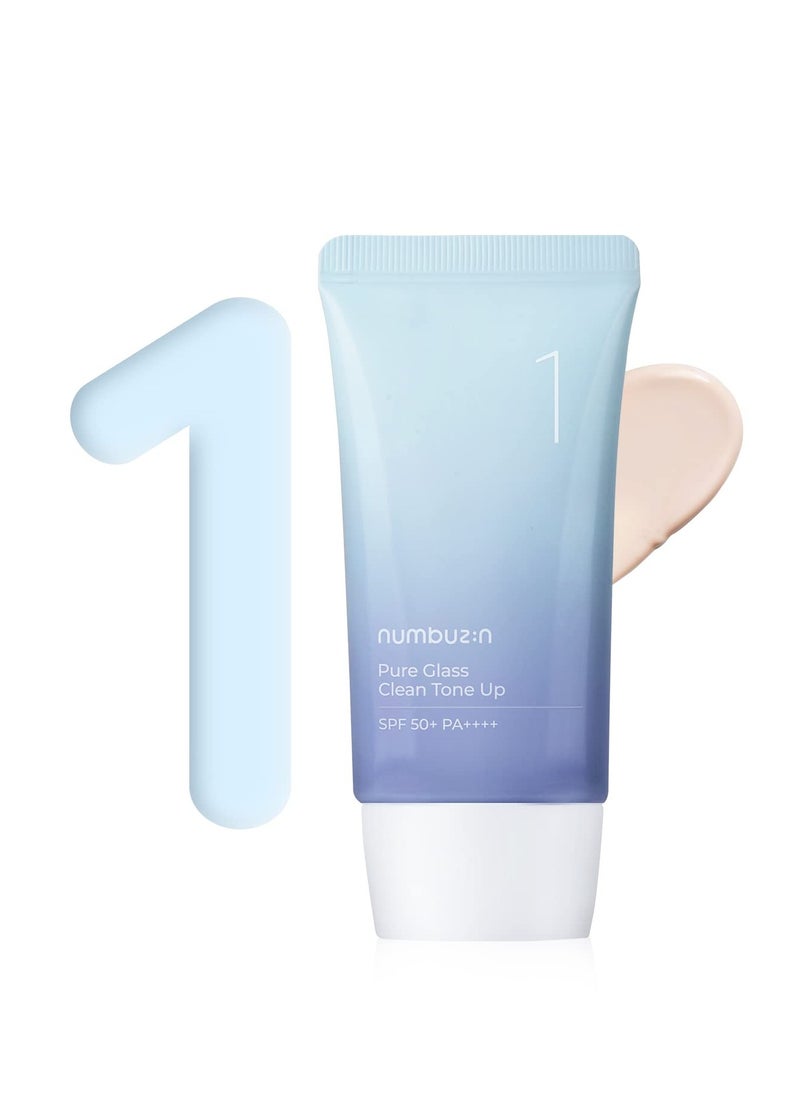 numbuzin No.1 Pure Glass Clean Tone Up | Hyaluronic Acid, Glossy Finish, Tinted, Light Beige Color | 1.69 fl oz