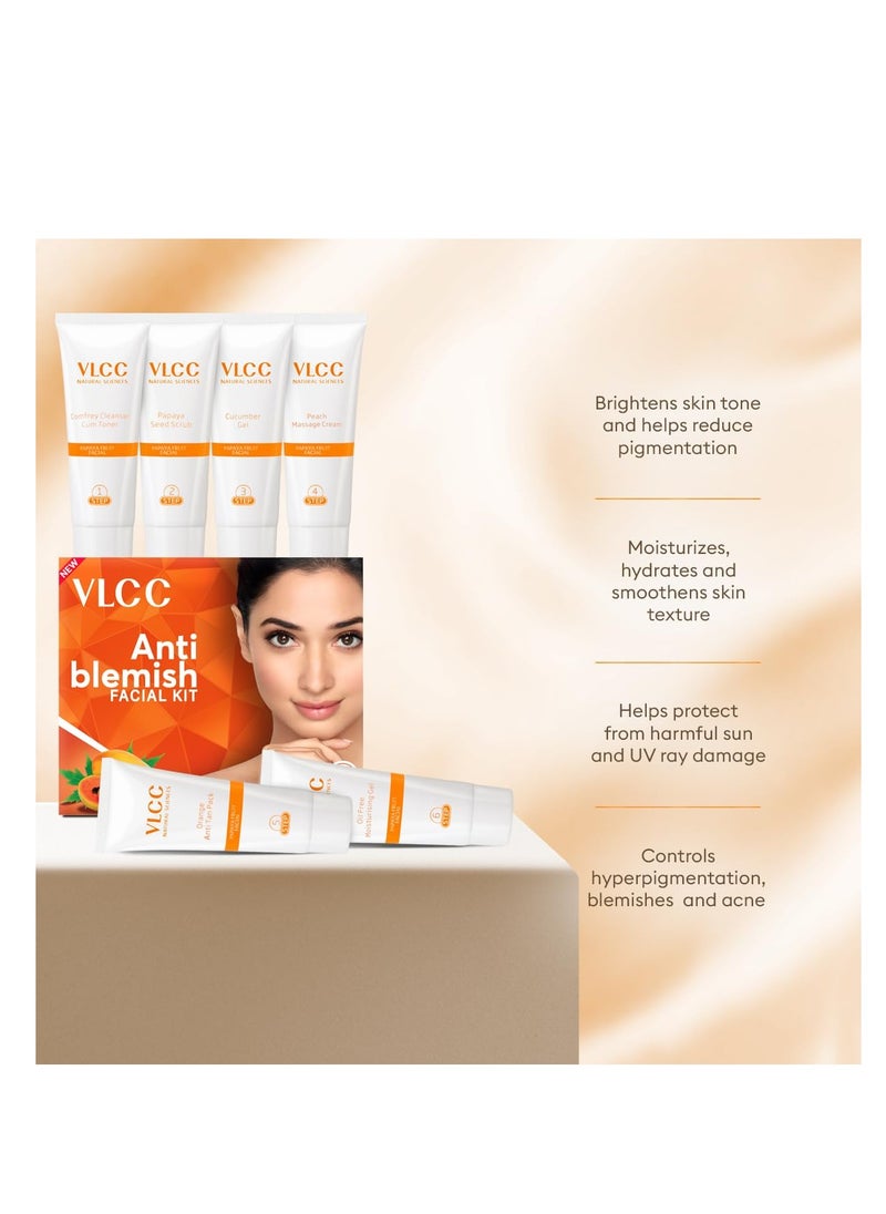 VLCC Anti Blemish Facial Kit - 60g | Skin Brightening Facial Kit for Dry, Sensitive and Oily Skin Types | Fight Blemishes and Dullness | Protects and Nourishes Skin.