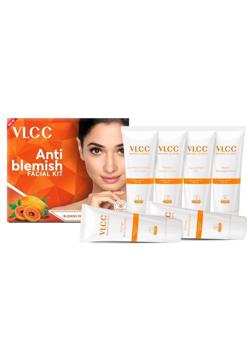 VLCC Anti Blemish Facial Kit - 60g | Skin Brightening Facial Kit for Dry, Sensitive and Oily Skin Types | Fight Blemishes and Dullness | Protects and Nourishes Skin.