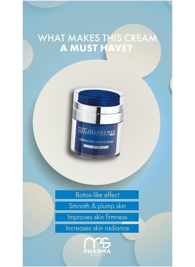 Biocollagenix Anti-Aging Face Filler Cream – Botulin-Like Effect with Argireline, Marine Collagen & Hyaluronic Acid, 50ml – Reduces Wrinkles, Firming, Hydrates & Brightens, Lightweight & Non-Greasy