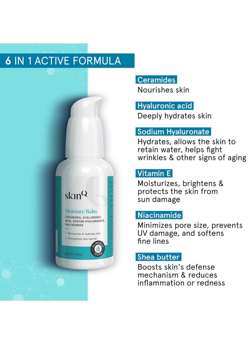 Face Liquid Moisturizer with Vitamin E Hyaluronic Acid and Ceramides Moisture Balm for Dryness and Dehydration Dermatologist Formulated for All Indian Skin Types 50ml