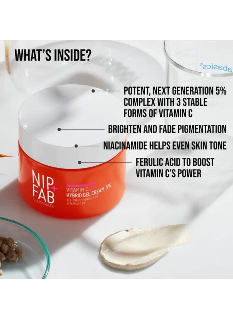 Nip+Fab Vitamin C Fix Hybrid Gel Cream 5% 1.7 fl oz | Gel-Like Moisturiser | High-Performance 5% Vitamin C | Radiant and Glow Skin | Ferulic Acid | Face Skin Booster