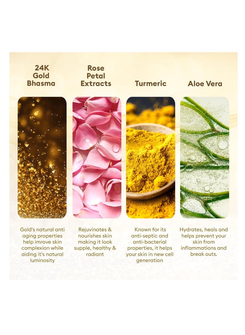 VLCC Gold Facial Kit with FREE Rose Water Toner - 300g + 100ml | 24K Colloidal Gold And Aloe Vera At Home Facial Kit | Bright & Radiant Complexion, Skin Cell Regeneration | Instant Glow Facial.