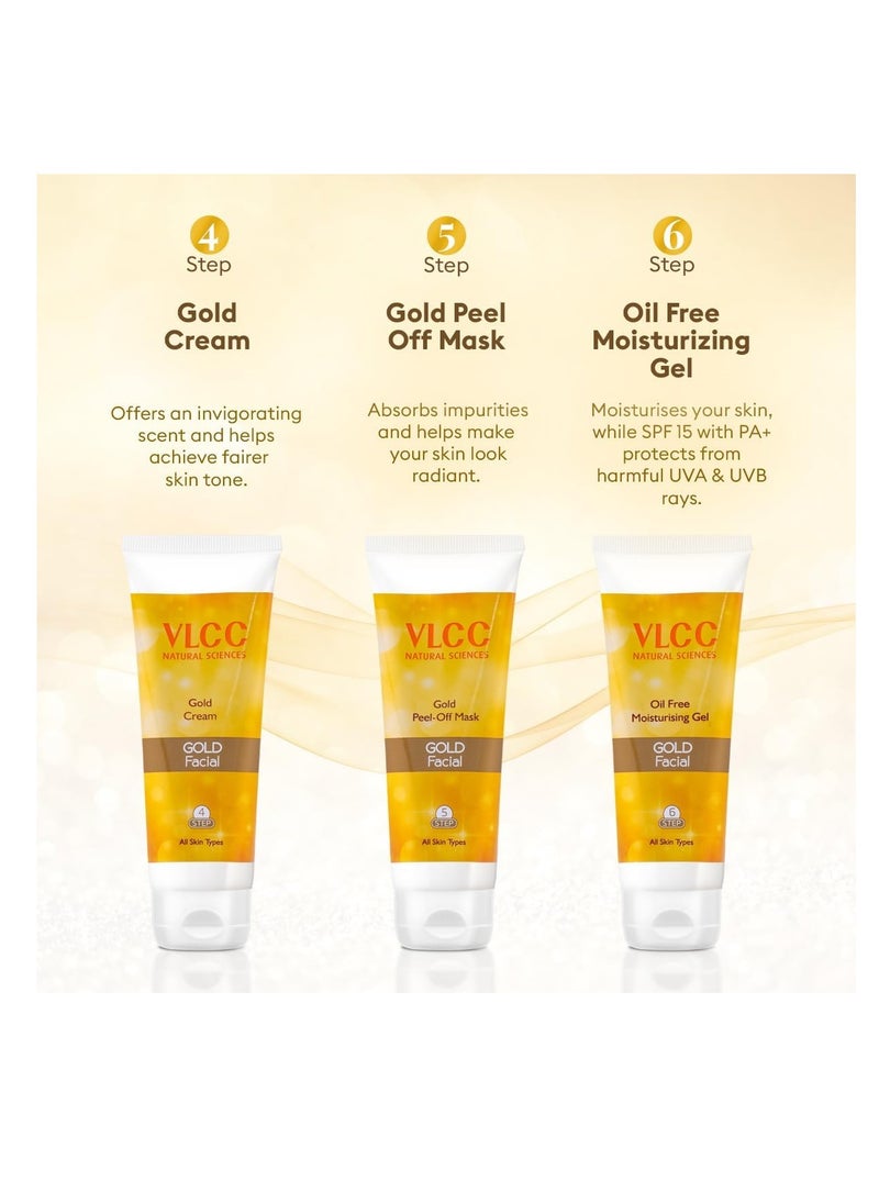 VLCC Gold Facial Kit with FREE Rose Water Toner - 300g + 100ml | 24K Colloidal Gold And Aloe Vera At Home Facial Kit | Bright & Radiant Complexion, Skin Cell Regeneration | Instant Glow Facial.