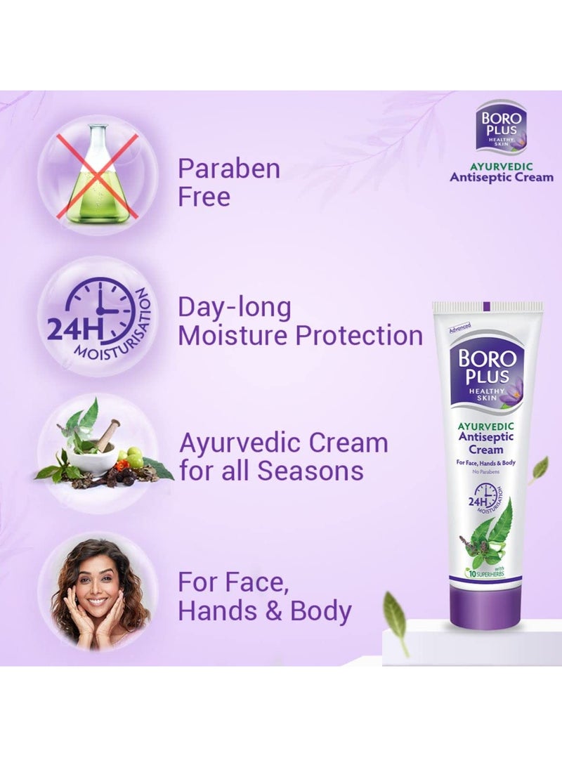 Boroplus Antiseptic Cream Provides 24Hrs Moisturisation Ayurvedic Cream For All Aeasons Hand Cream, Body Cream & Face Cream, Moisturises Dry Skin With Goodness Of Neem, Tulsi And Aloe Vera, 120Ml