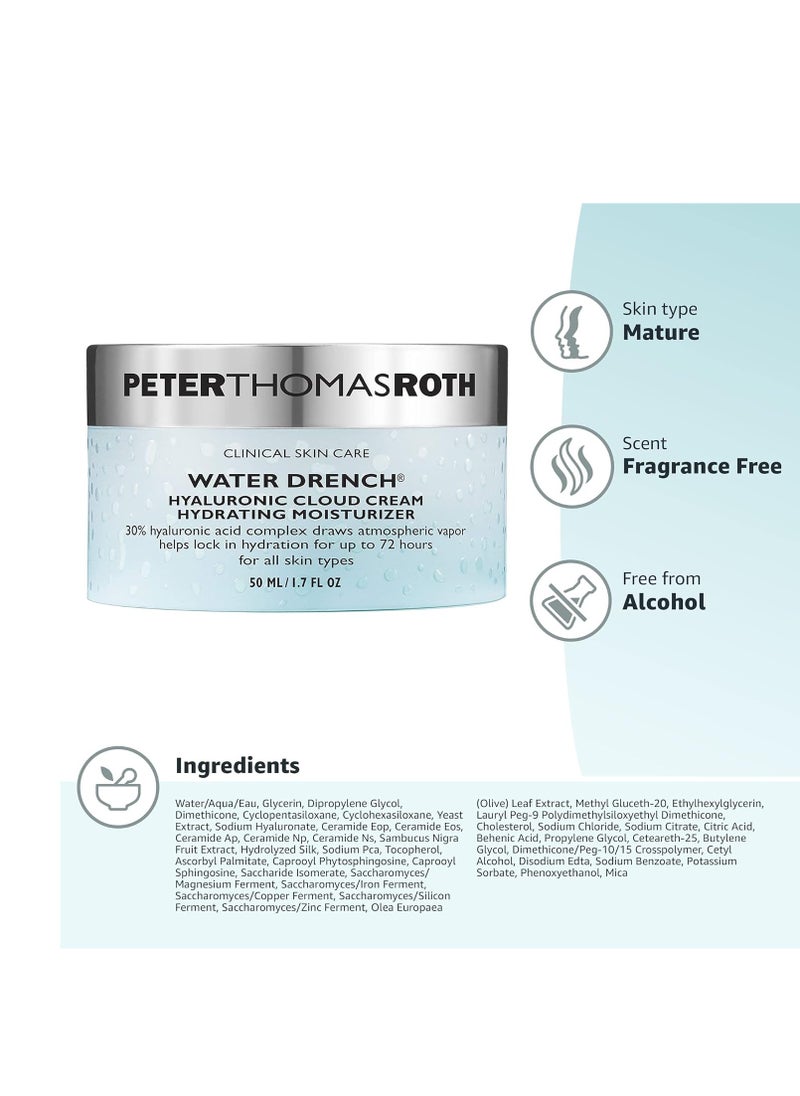 Peter Thomas Roth | Water Drench Hyaluronic Cloud Cream | Hydrating Moisturizer for Face, Up to 72 Hours of Hydration for More Youthful-Looking Skin, Fragrance Free