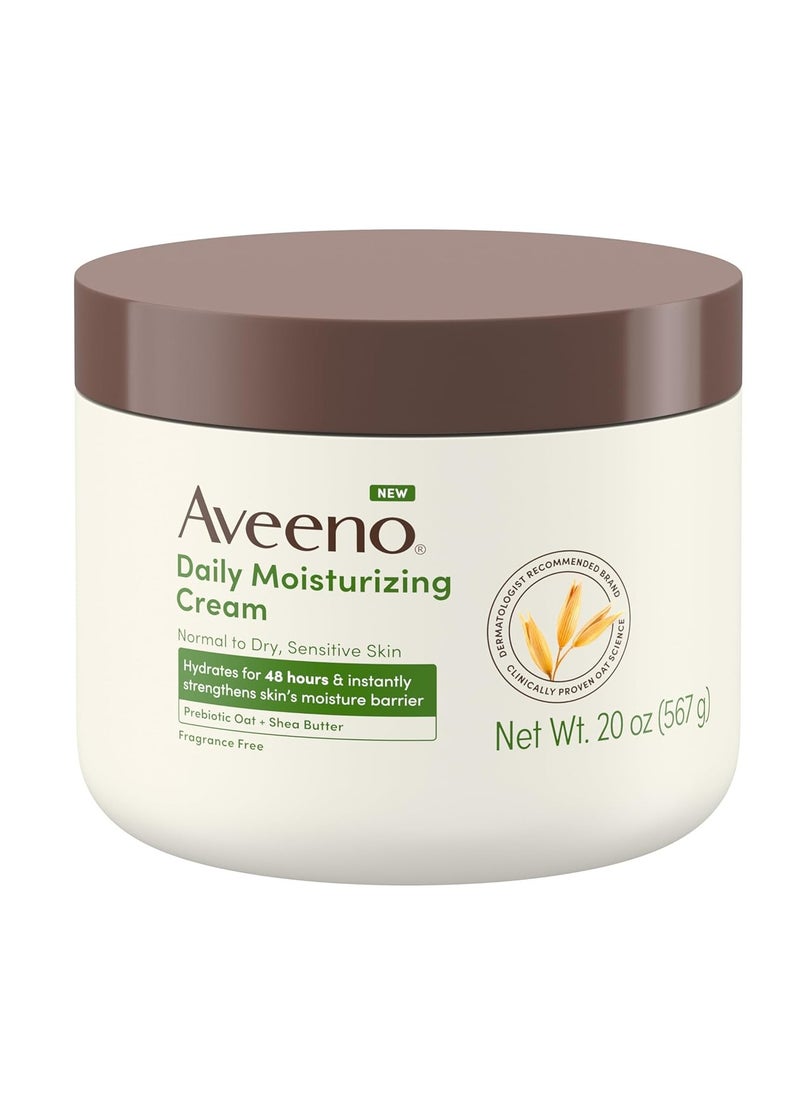 Aveeno Daily Moisturizing Cream with Prebiotic Oat & Shea Butter, Body, Face & Hand Cream for Normal to Dry, Sensitive Skin Hydrates for 48 Hours, Fragrance Free & Non-Comedogenic, 20 Oz