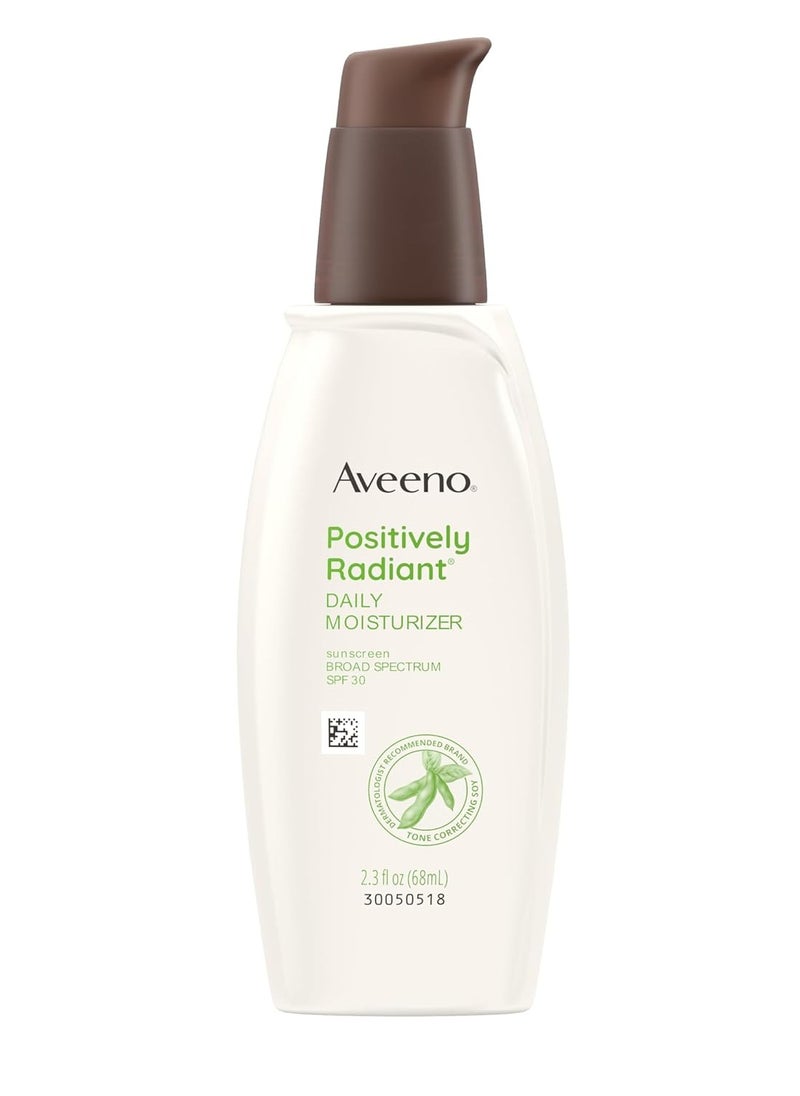 Aveeno Positively Radiant Face Moisturizer with SPF 30 Sunscreen, Hydrating Facial Moisturizer with Soy Extract to Visibly Improve Skin Tone and Texture, Hypoallergenic Formula, Oil-Free, 2.3 FL OZ