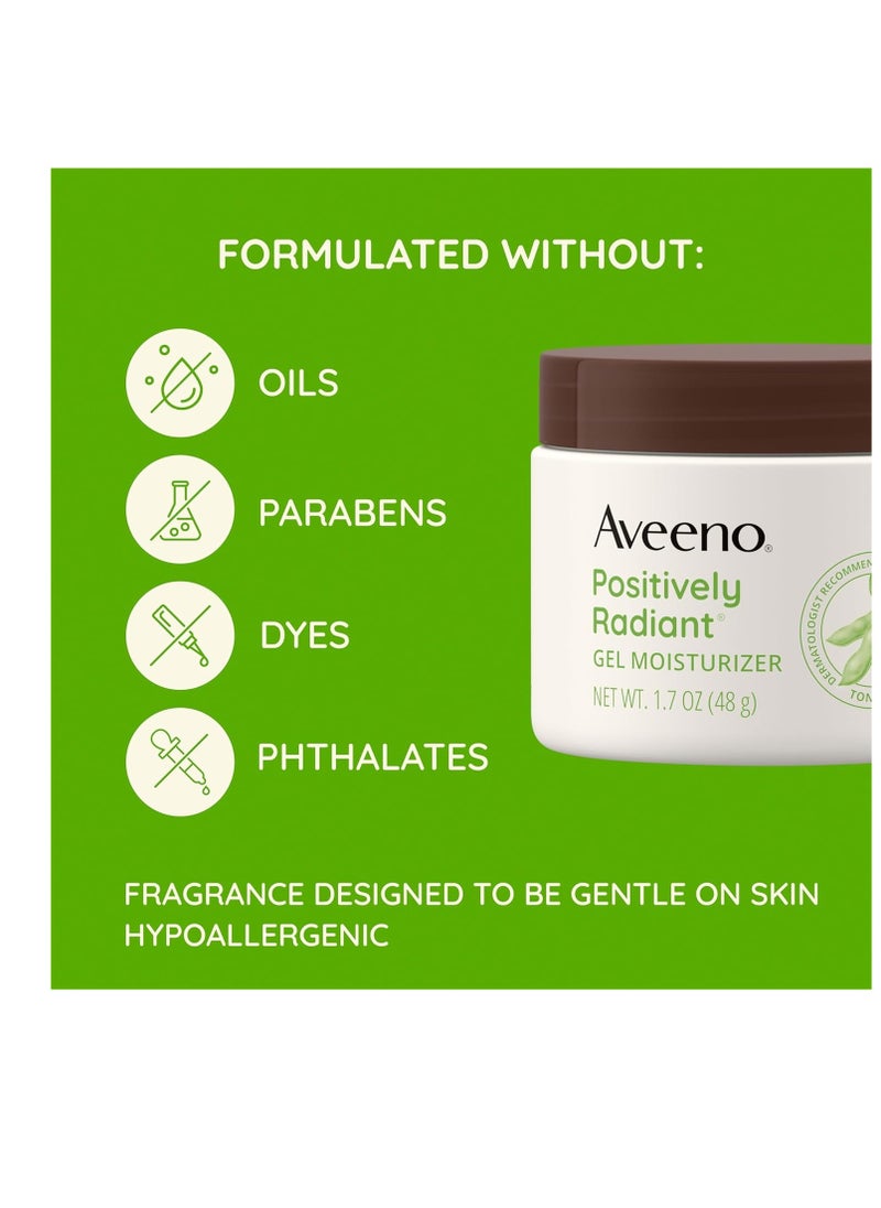 Aveeno Positively Radiant Daily Gel Facial Moisturizer with Hyaluronic Acid & Tone-Correcting Soy, Hydrating & Brightening Gel Face Cream Evens Skin Tone & Texture, Hypoallergenic, 1.7 oz