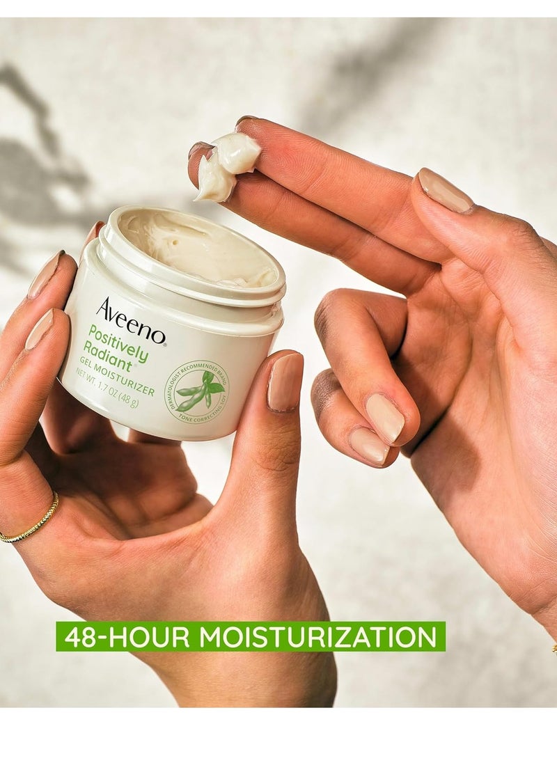 Aveeno Positively Radiant Daily Gel Facial Moisturizer with Hyaluronic Acid & Tone-Correcting Soy, Hydrating & Brightening Gel Face Cream Evens Skin Tone & Texture, Hypoallergenic, 1.7 oz