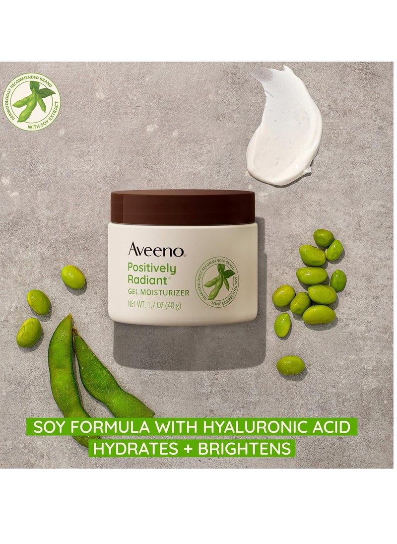 Aveeno Positively Radiant Daily Gel Facial Moisturizer with Hyaluronic Acid & Tone-Correcting Soy, Hydrating & Brightening Gel Face Cream Evens Skin Tone & Texture, Hypoallergenic, 1.7 oz