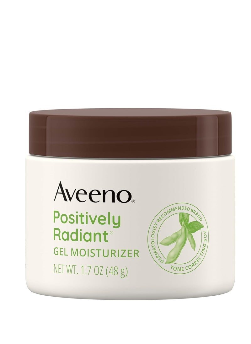 Aveeno Positively Radiant Daily Gel Facial Moisturizer with Hyaluronic Acid & Tone-Correcting Soy, Hydrating & Brightening Gel Face Cream Evens Skin Tone & Texture, Hypoallergenic, 1.7 oz