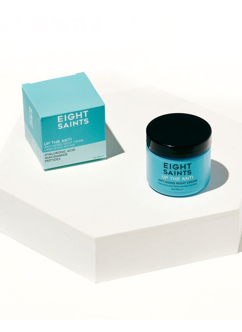 Eight Saints Skin Care Up the Anti Night Cream Face Moisturizer to Reduce Fine Lines and Wrinkles, Natural and Organic Anti Aging Cream For Face & Neck with Niacinamide and Hyaluronic Acid, 2 Ounces