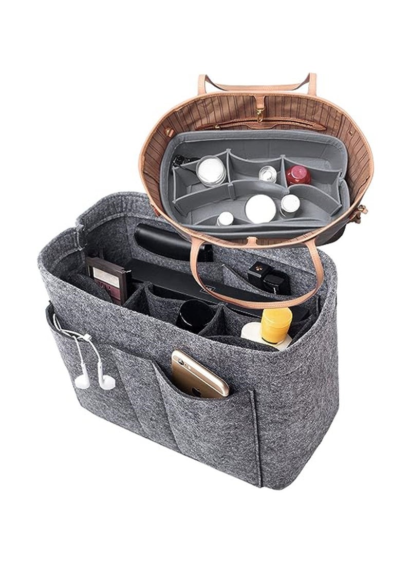 Purse Organizer Insert Women Felt Bag Organizer Insert Multi-Pocket Bag in Bag for Womens Handbag Travel Tote Hobo Bag Storage Purse Liner Divider for Any Brand Tote Grey Size M