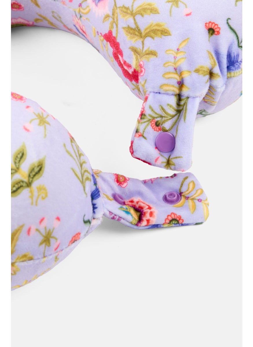 Floral Print Travel Neck Memory Foam Pillow 27 x 32 cm, Lavender Combo