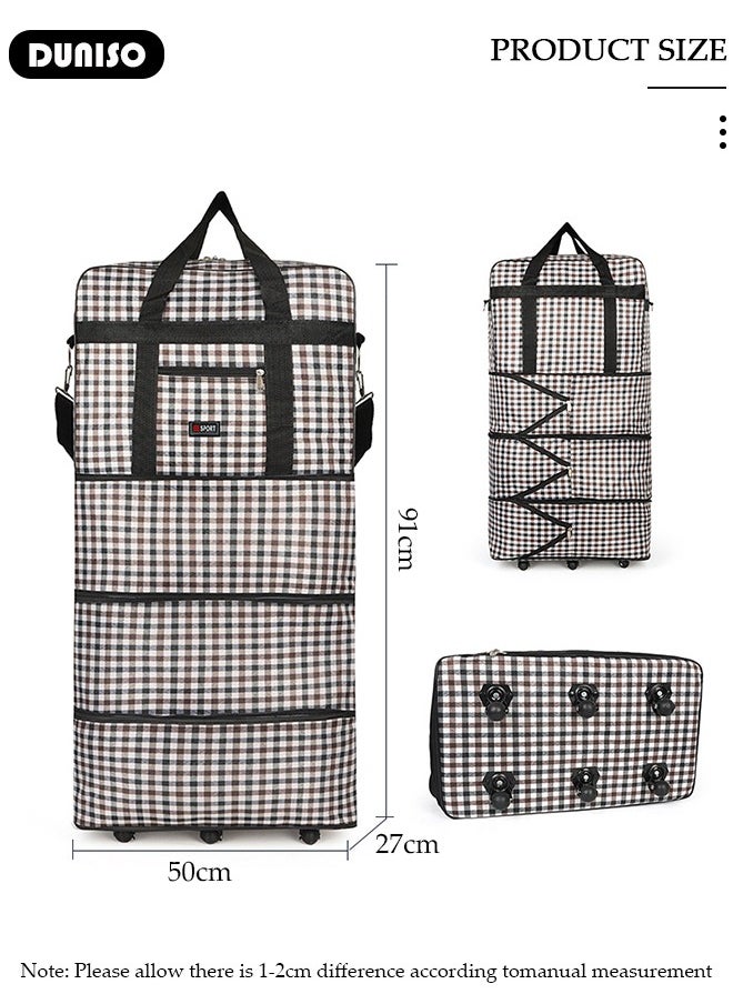 Expandable Foldable Luggage Bag with Wheels, Collapsible Rolling Travel Duffel Bag with Handle, Large Capacity Durable Lightweight Suitcase, Collapsible Carry On Luggage Bag for Travel Camping Sports
