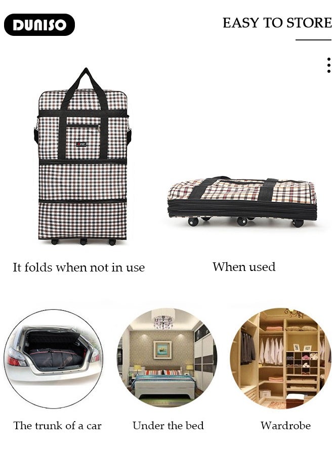 Expandable Foldable Luggage Bag with Wheels, Collapsible Rolling Travel Duffel Bag with Handle, Large Capacity Durable Lightweight Suitcase, Collapsible Carry On Luggage Bag for Travel Camping Sports
