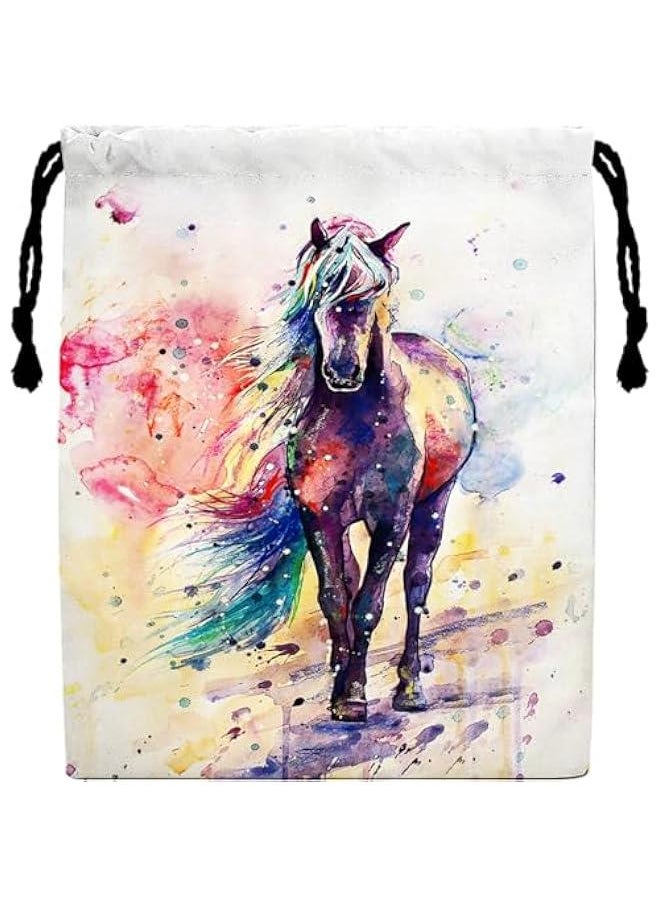 Waterproof Drawstring Bag for Gymnastics, Horse Watercolor Design - Adjustable and Lightweight - Ideal for Grips and Towel - 12 x 10 Inches