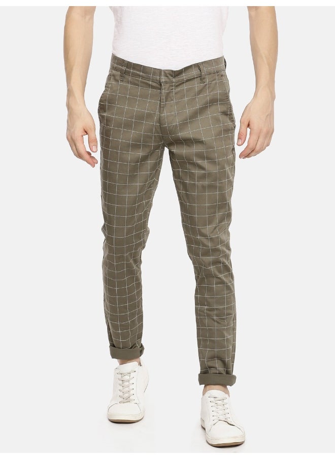 Men Slim Fit Checked Mid-Rise Chinos