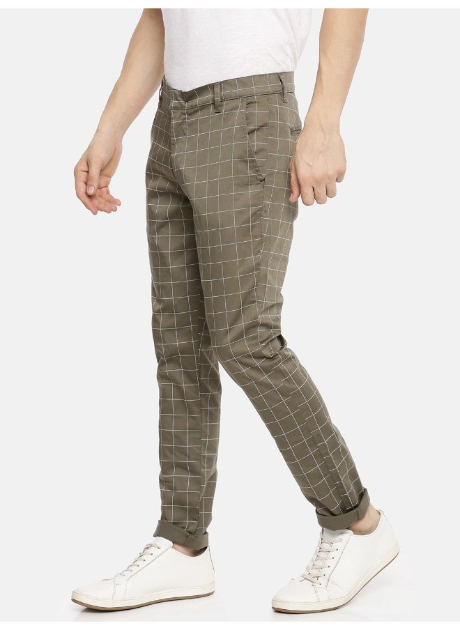 Men Slim Fit Checked Mid-Rise Chinos