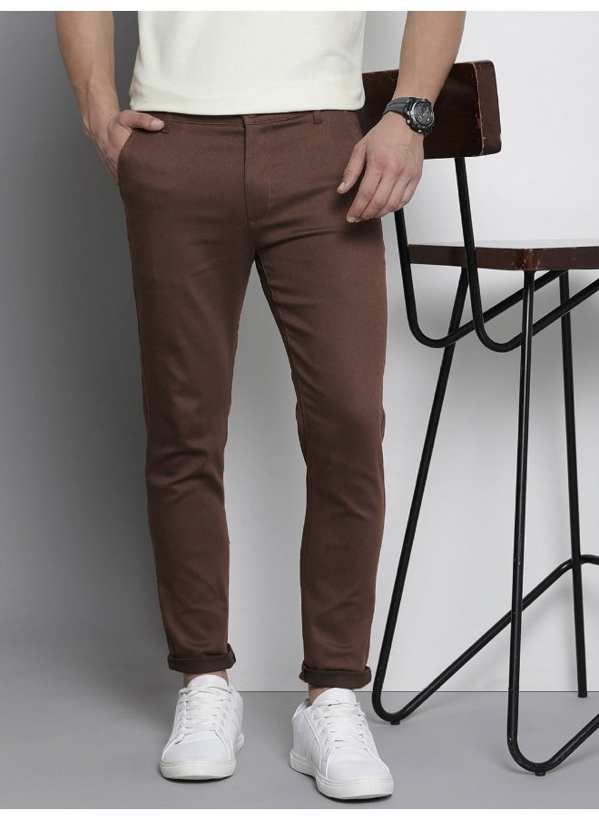 Seal Brown Men Slim Fit Casual Solid Chinos