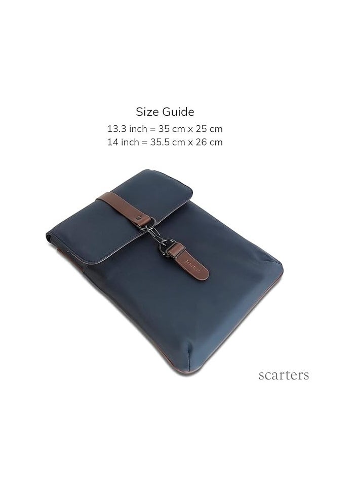 Scarters Originals Canvas Splash-Proof Navy Blue Ultra-Sleek Designer Laptop/Tablet/MacBook Sleeve for 14 Inch : Folio Vol. I - Cross Body Messenger