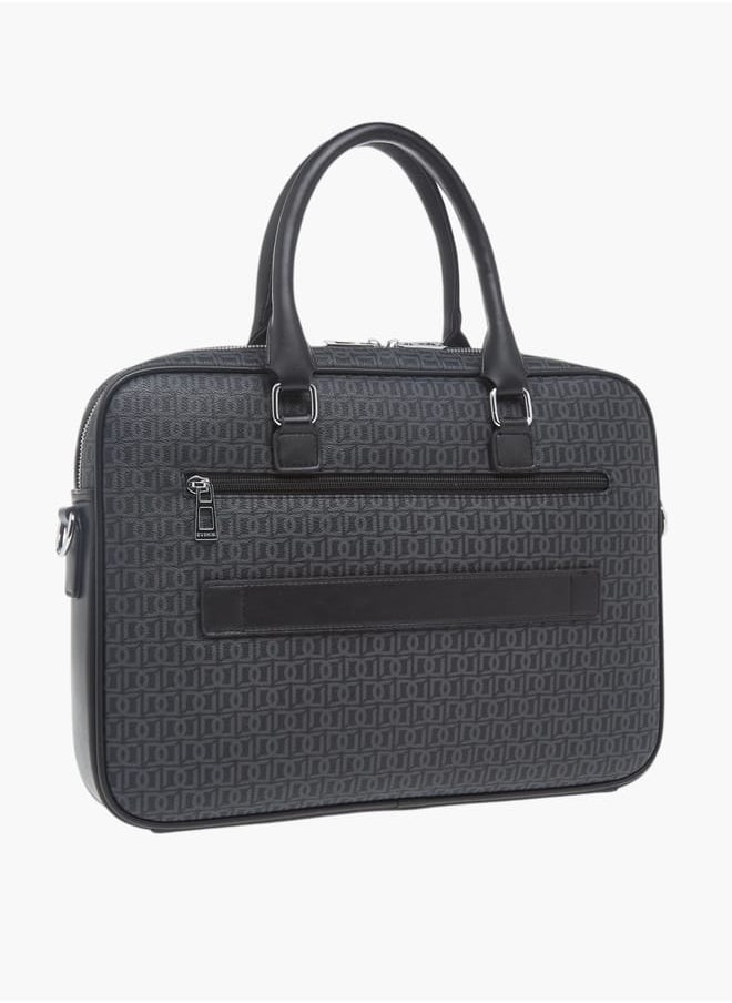 Mens All-Over Monogram Print Laptop Bag With Handles And Adjustable Strap