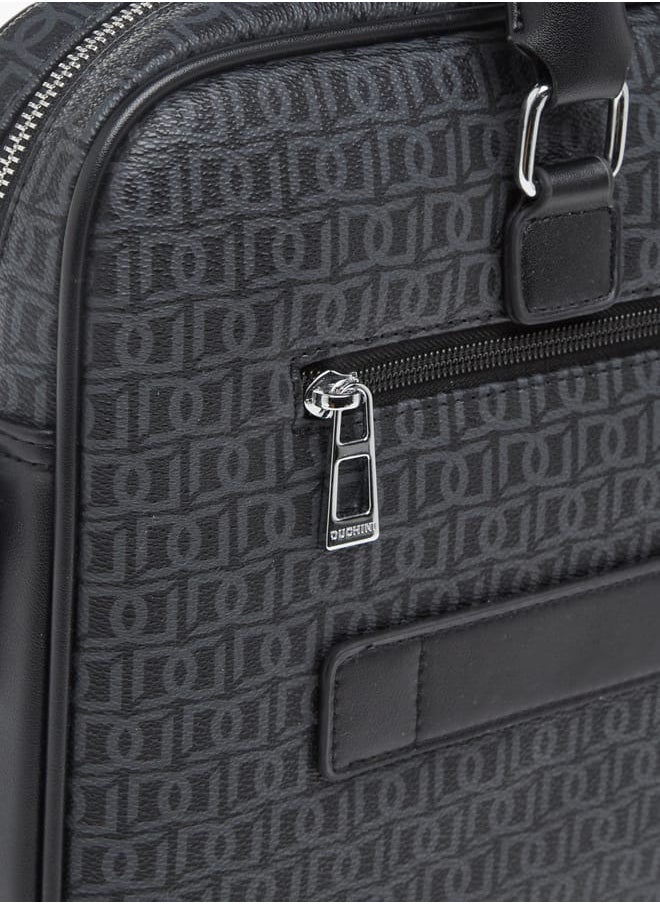 Mens All-Over Monogram Print Laptop Bag With Handles And Adjustable Strap