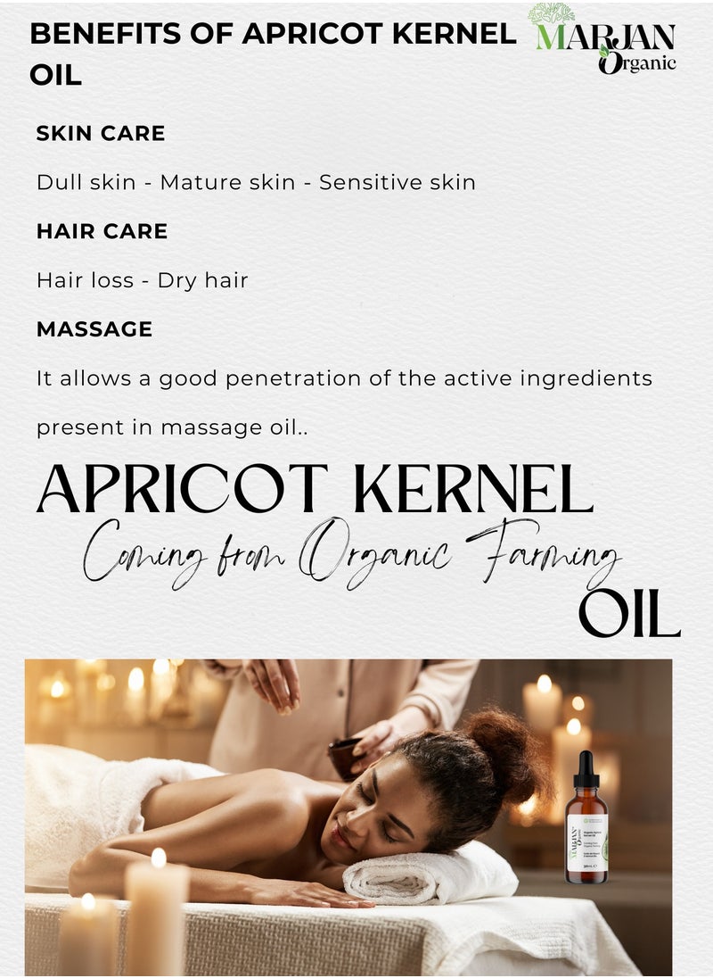 Apricot Kernel Oil 30ml - Certified Organic - 100% Pure Cold Pressed - Extra Virgin - Massage Anti-aging -  For Face, Skin, Body, Hair Growth & Nails