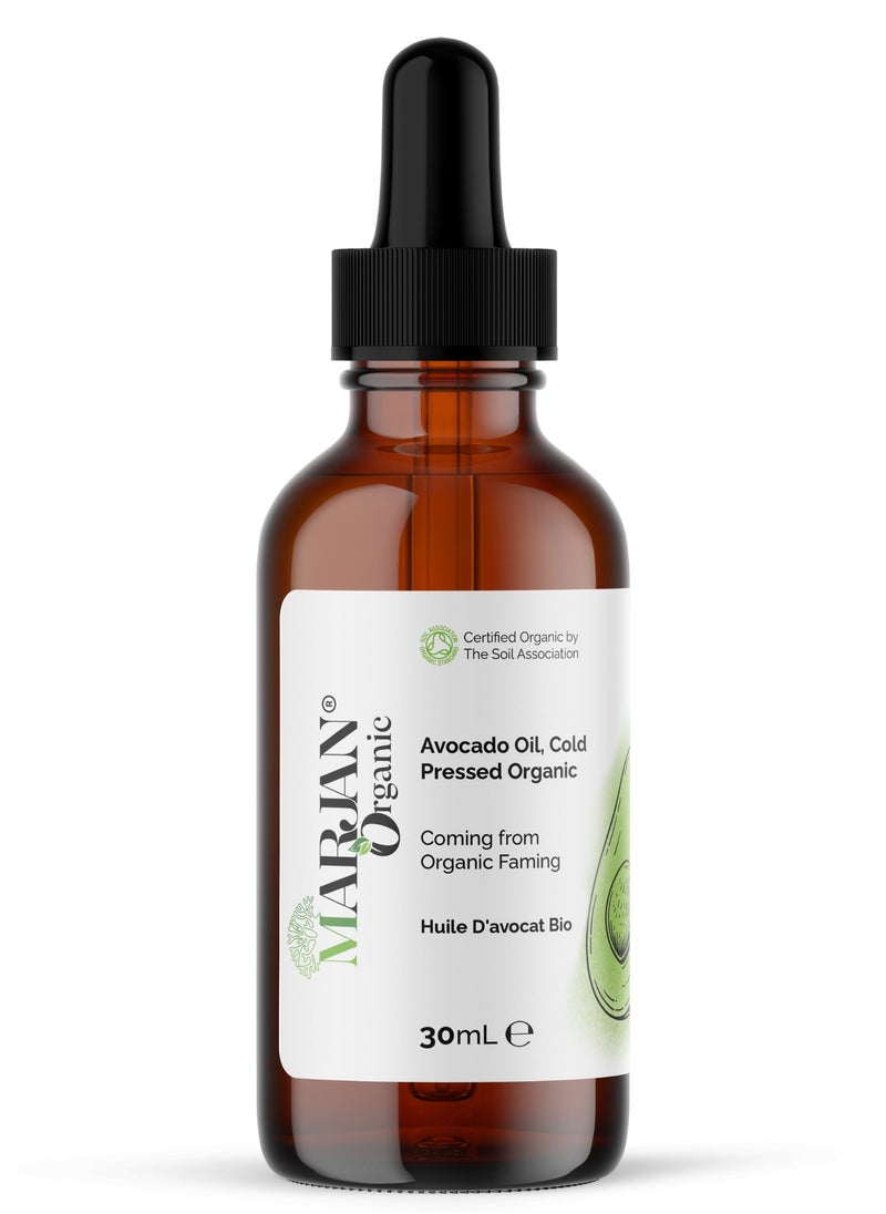 Avocado Oil 30ml - Certified Organic 100% Pure Cold Pressed Virgin Premium Grade - For Hair Growth, Face & Skin Care, Dry Skin, Controls Acne, Moisturizing Scalp - Dark Circles