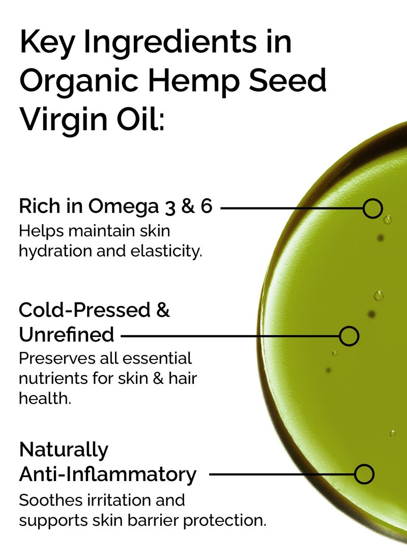 Organic Hemp Seed Oil – Cold Pressed & Unrefined – 100% Pure & Natural – 30ml