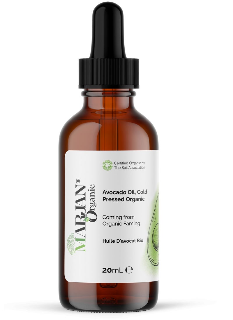 Avocado Oil 20ml - Certified Organic 100% Pure Cold Pressed Virgin Premium Grade - For Hair Growth, Face & Skin Care, Dry Skin, Controls Acne, Moisturizing Scalp - Dark Circles