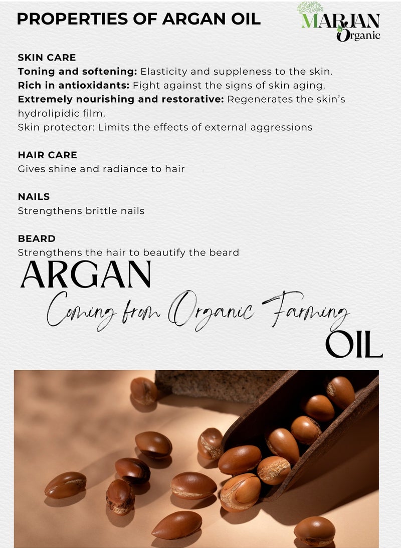 Moroccan Argan Oil 20ml - Certified Organic 100% Pure Cold Pressed Virgin Premium Grade Moisturizer Treatment for Dry, Anti-aging, Damaged Skin, Face, Body, For Hair Growth, Frizz, Scalp