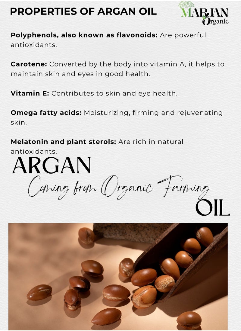 Moroccan Argan Oil 20ml - Certified Organic 100% Pure Cold Pressed Virgin Premium Grade Moisturizer Treatment for Dry, Anti-aging, Damaged Skin, Face, Body, For Hair Growth, Frizz, Scalp