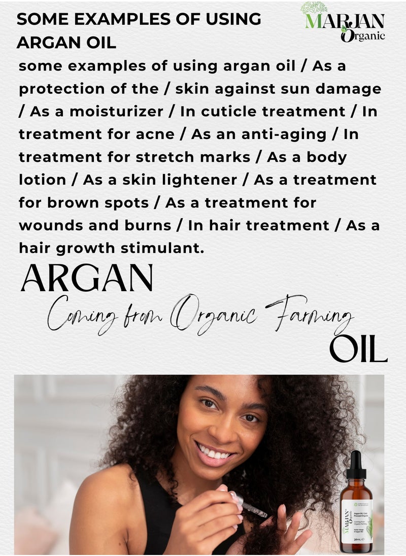 Moroccan Argan Oil 30ml - Certified Organic 100% Pure Cold Pressed Virgin Premium Grade Moisturizer Treatment for Dry, Anti-aging, Damaged Skin, Face, Body, For Hair Growth, Frizz, Scalp