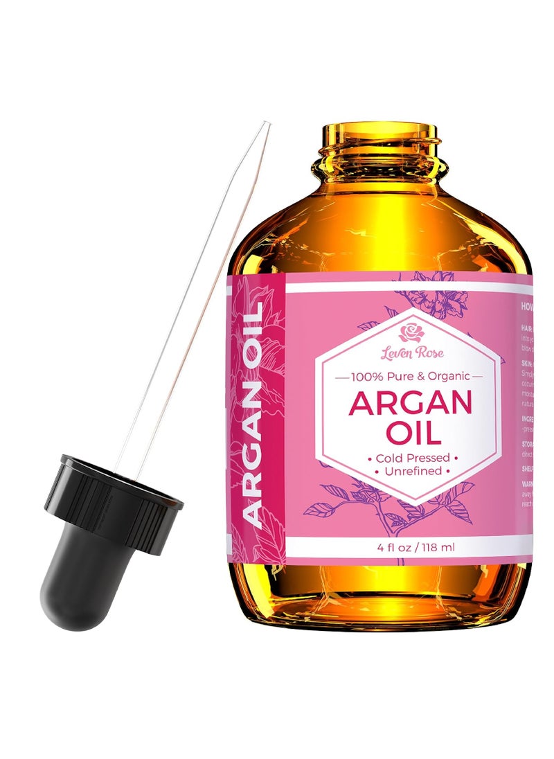 Leven Rose Argan Oil for Face, Hair and Skin - 4 oz 100% Pure Moroccan Cold-Pressed Organic