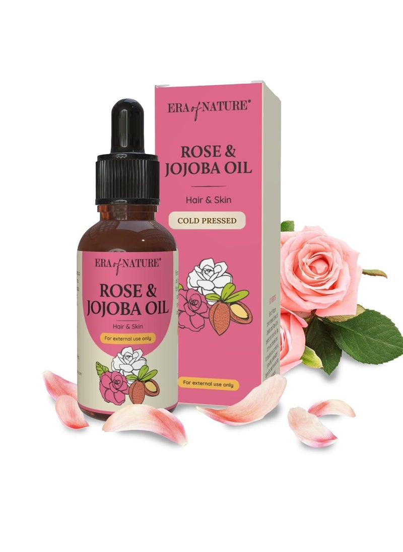 Rose and Jojoba Oil - 100% Cold-Pressed Pure Rose and Jojoba Oil for Hair, Skin, Lips, Acne, and Beard Care - 1oz