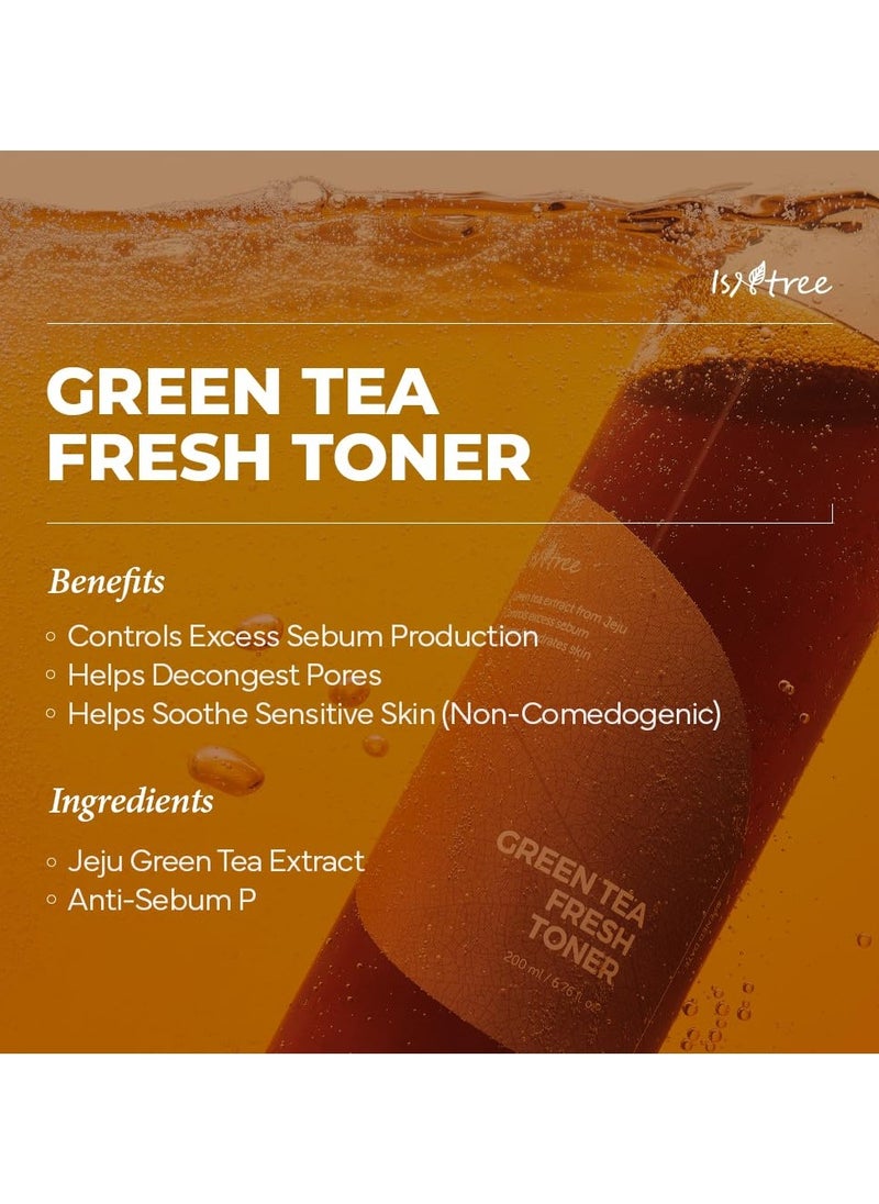 Green Tea Fresh Facial Toner Oil 200ml Deep Moisturizing Sebum Control Nourishing Revitalizing Hypoallergenic Pack of 1