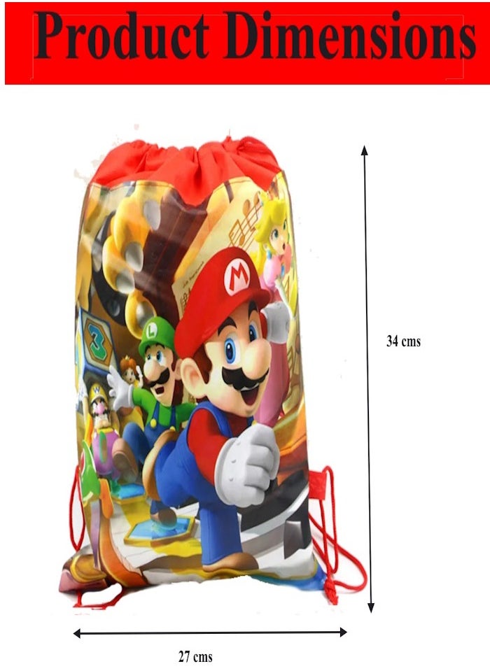 Drawstring Bag for Boys/Girls Travel Storage Package Cartoon School Backpack Children Kids Birthday Party Favors Bags 12 pcs (Mario)