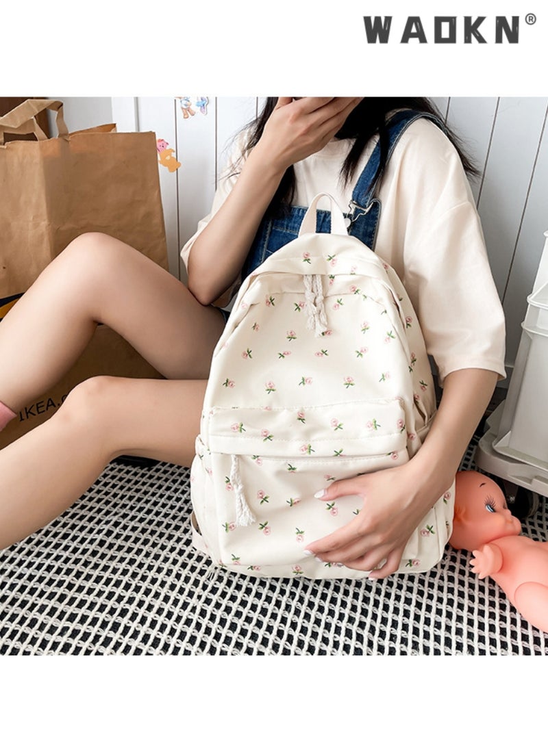 Cute Floral School Bag for Girls,Flower Printed Backpack with Adjustable Straps,Back Bag for School, Ultra Lightweight School Bag for Kids Teen Boys Girls,Casual Daypack Work,Travel