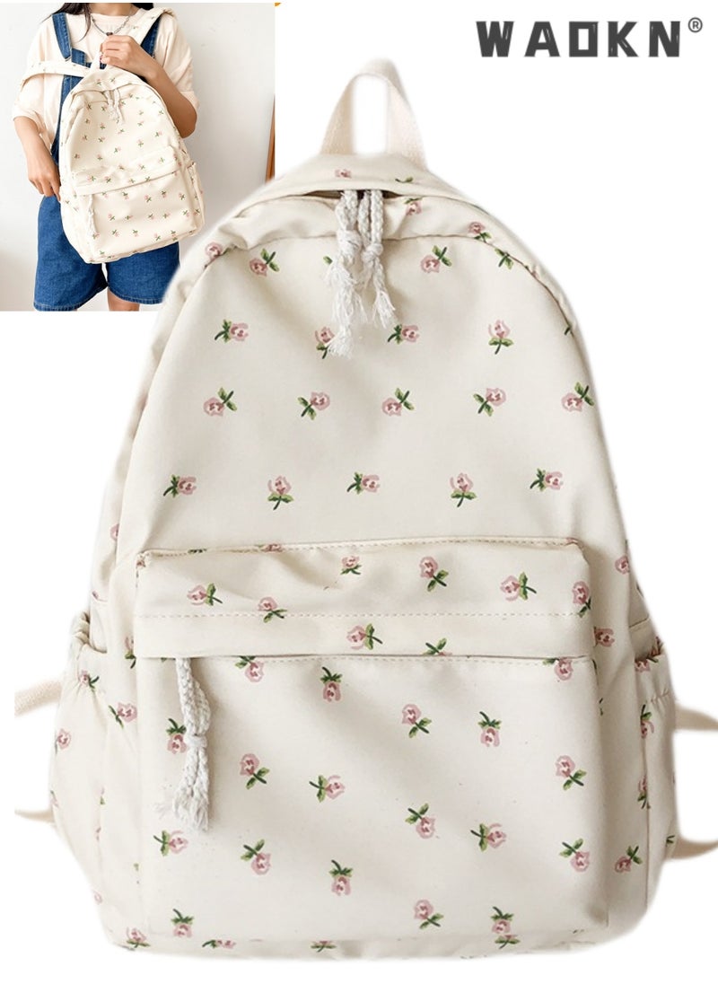 Cute Floral School Bag for Girls,Flower Printed Backpack with Adjustable Straps,Back Bag for School, Ultra Lightweight School Bag for Kids Teen Boys Girls,Casual Daypack Work,Travel