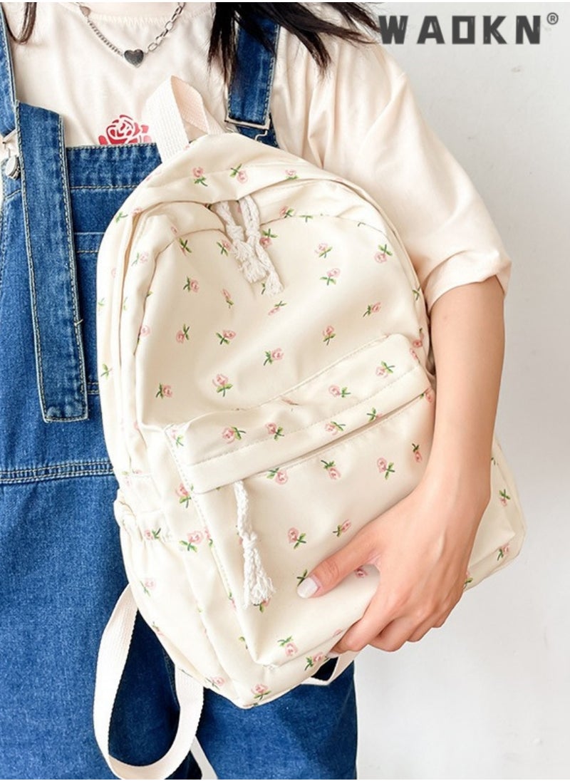 Cute Floral School Bag for Girls,Flower Printed Backpack with Adjustable Straps,Back Bag for School, Ultra Lightweight School Bag for Kids Teen Boys Girls,Casual Daypack Work,Travel