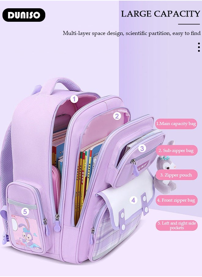 Kids School Backpack, Large Capacity Backpack for Girls, Lightweight Schoolbag for Teen Girls Bookbag, Watrer Resistant Bookbag for Elementary Primary School Durable Multi-Compartment Daypack for Children Grades 3-6