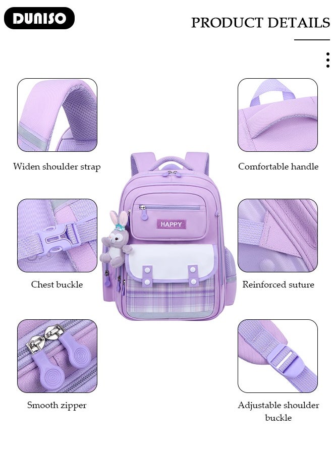 Kids School Backpack, Large Capacity Backpack for Girls, Lightweight Schoolbag for Teen Girls Bookbag, Watrer Resistant Bookbag for Elementary Primary School Durable Multi-Compartment Daypack for Children Grades 3-6