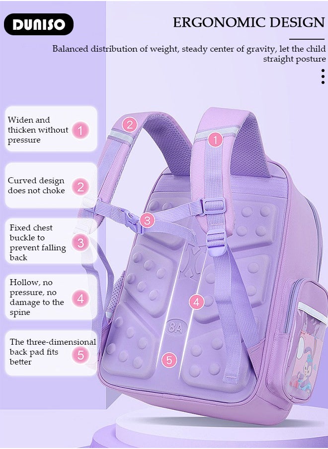 Kids School Backpack, Large Capacity Backpack for Girls, Lightweight Schoolbag for Teen Girls Bookbag, Watrer Resistant Bookbag for Elementary Primary School Durable Multi-Compartment Daypack for Children Grades 3-6