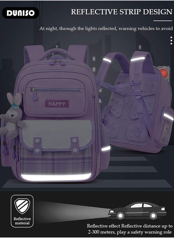 Kids School Backpack, Large Capacity Backpack for Girls, Lightweight Schoolbag for Teen Girls Bookbag, Watrer Resistant Bookbag for Elementary Primary School Durable Multi-Compartment Daypack for Children Grades 3-6
