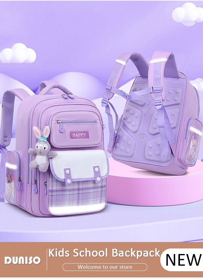Kids School Backpack, Large Capacity Backpack for Girls, Lightweight Schoolbag for Teen Girls Bookbag, Watrer Resistant Bookbag for Elementary Primary School Durable Multi-Compartment Daypack for Children Grades 3-6