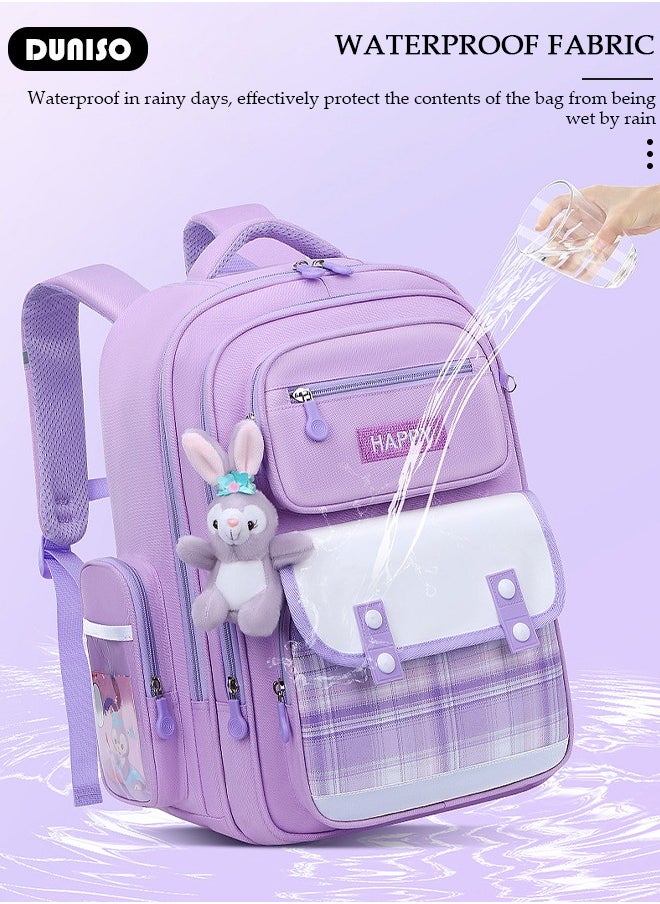 Kids School Backpack, Large Capacity Backpack for Girls, Lightweight Schoolbag for Teen Girls Bookbag, Watrer Resistant Bookbag for Elementary Primary School Durable Multi-Compartment Daypack for Children Grades 3-6
